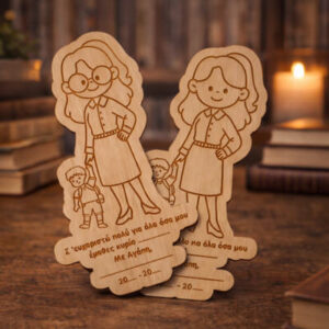 Ξύλινο αναμνηστικό μαγνητάκι για δασκάλα με παιδική φιγούρα